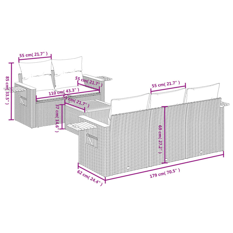 6 Piece Garden Sofa Set with Cushions Grey Poly Rattan Payday Deals