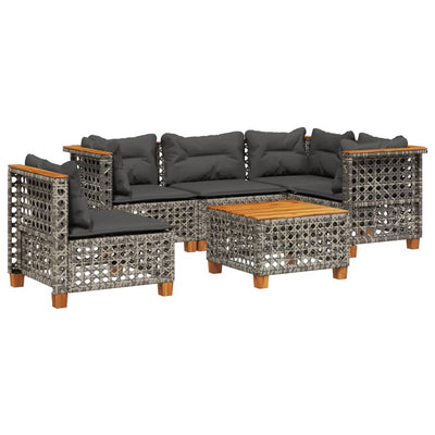 6 Piece Garden Sofa Set with Cushions Grey Poly Rattan Payday Deals