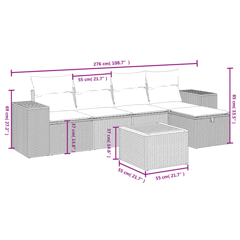 6 Piece Garden Sofa Set with Cushions Grey Poly Rattan Payday Deals