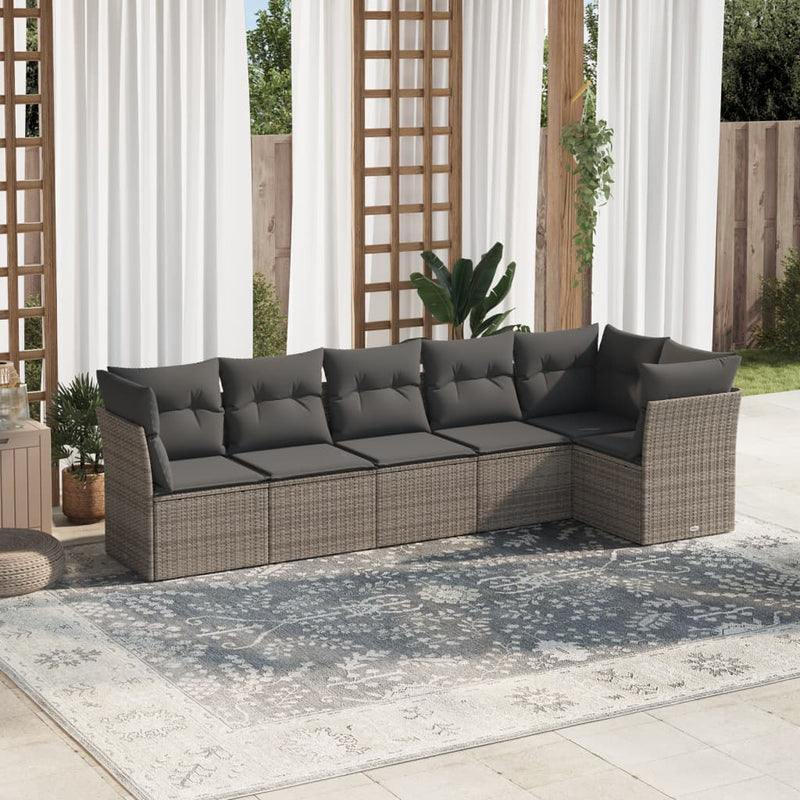 6 Piece Garden Sofa Set with Cushions Grey Poly Rattan Payday Deals