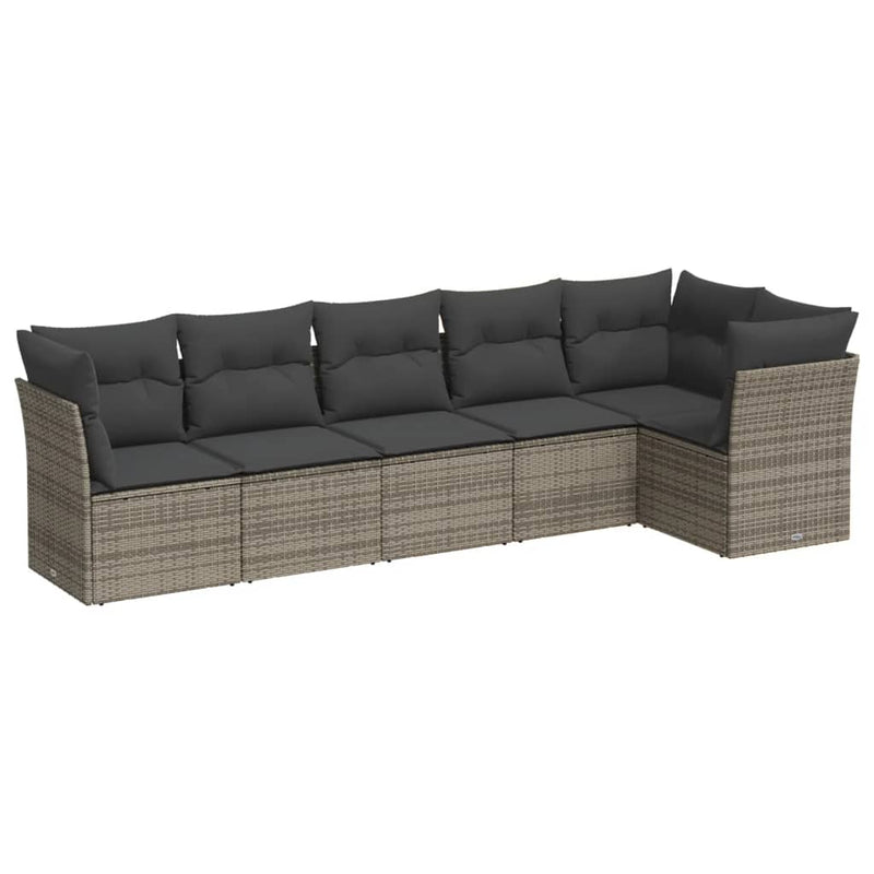 6 Piece Garden Sofa Set with Cushions Grey Poly Rattan Payday Deals