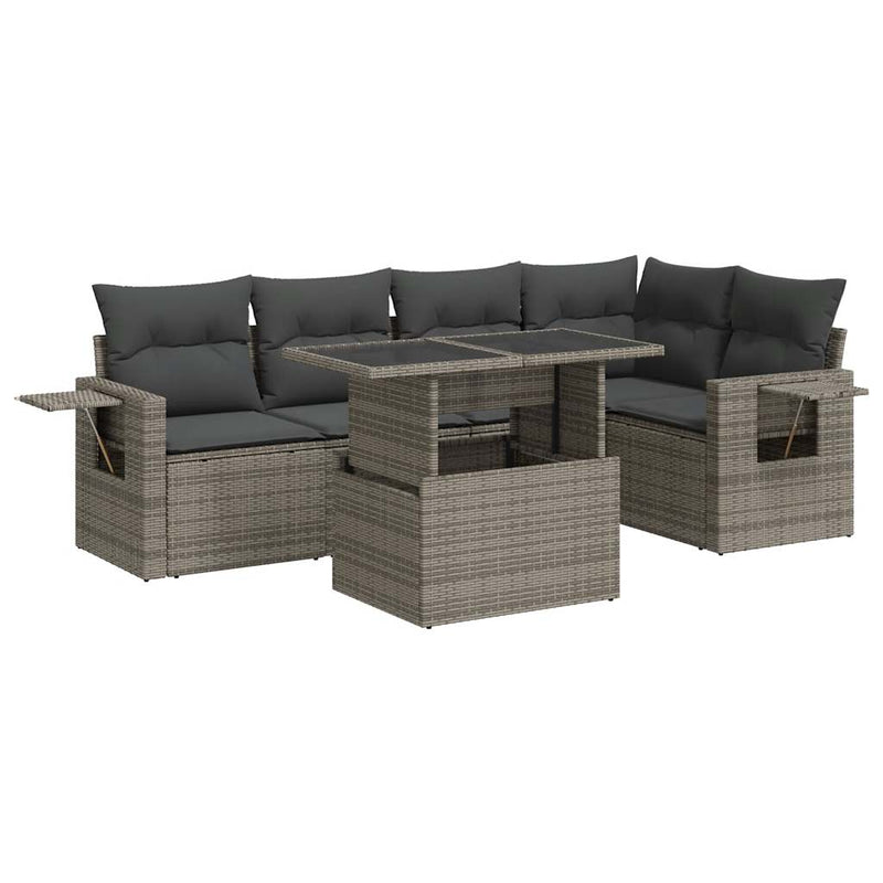 6 Piece Garden Sofa Set with Cushions Grey Poly Rattan Payday Deals