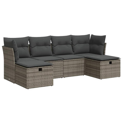 6 Piece Garden Sofa Set with Cushions Grey Poly Rattan Payday Deals