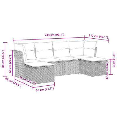 6 Piece Garden Sofa Set with Cushions Grey Poly Rattan Payday Deals