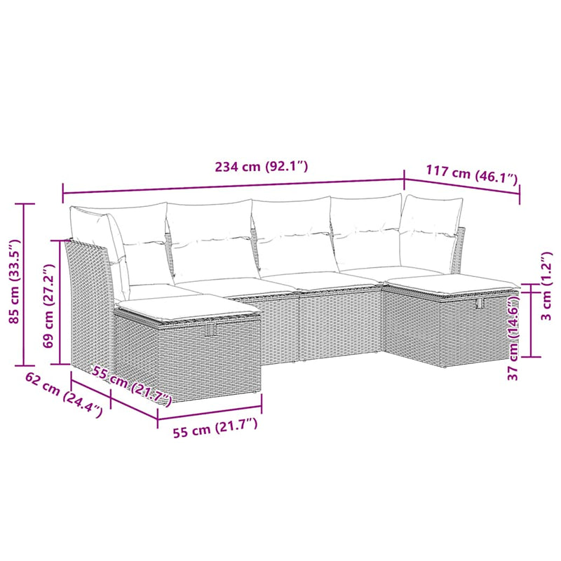 6 Piece Garden Sofa Set with Cushions Grey Poly Rattan Payday Deals