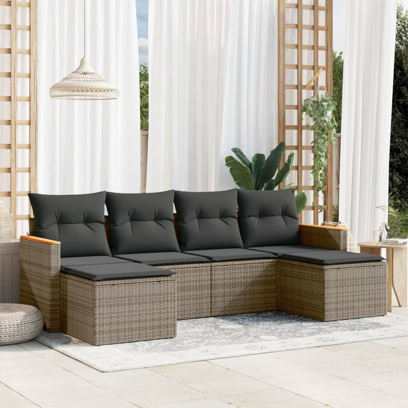 6 Piece Garden Sofa Set with Cushions Grey Poly Rattan Payday Deals
