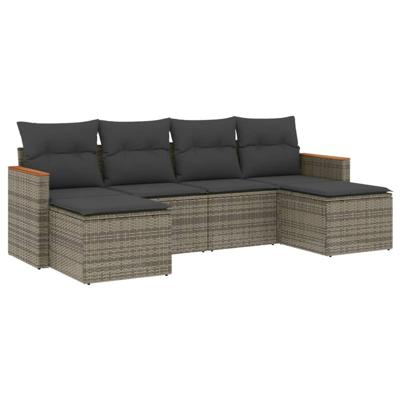 6 Piece Garden Sofa Set with Cushions Grey Poly Rattan Payday Deals