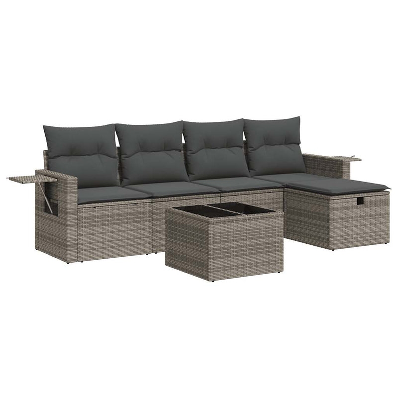 6 Piece Garden Sofa Set with Cushions Grey Poly Rattan Payday Deals