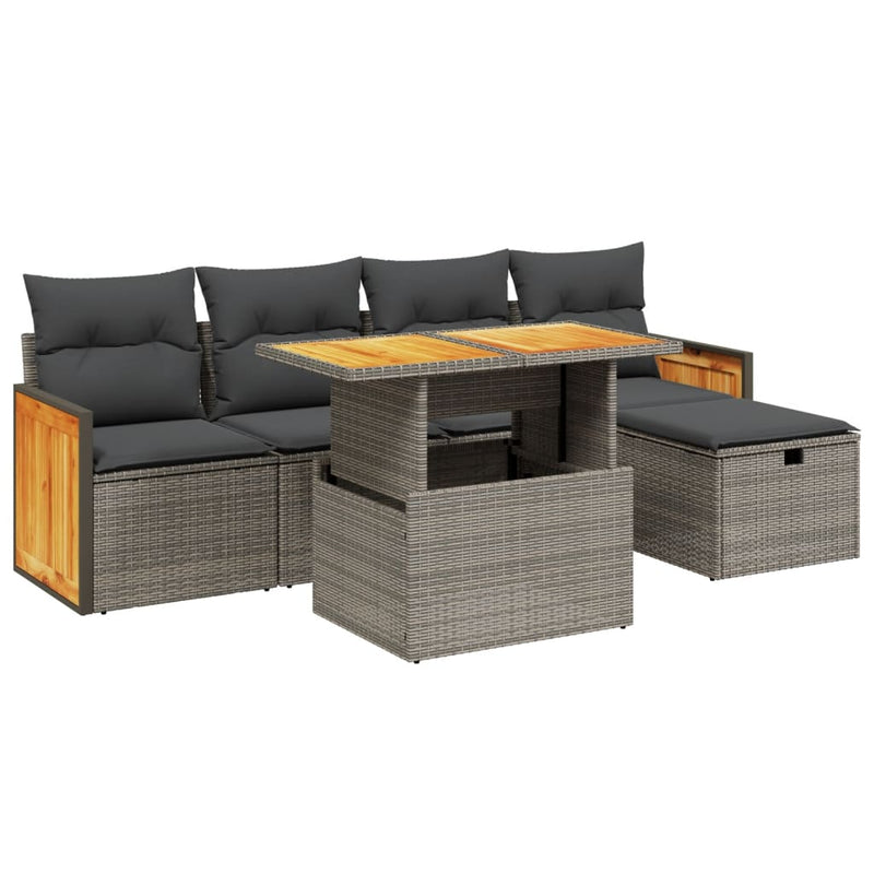 6 Piece Garden Sofa Set with Cushions Grey Poly Rattan Payday Deals