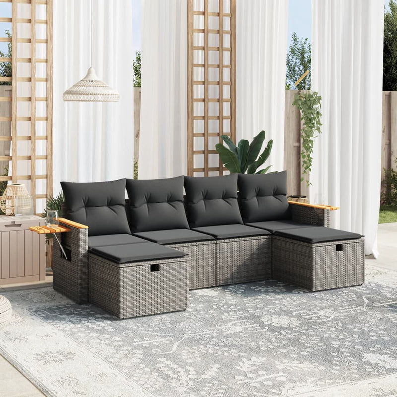 6 Piece Garden Sofa Set with Cushions Grey Poly Rattan Payday Deals