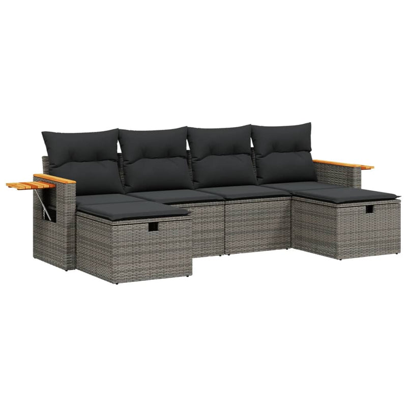 6 Piece Garden Sofa Set with Cushions Grey Poly Rattan Payday Deals