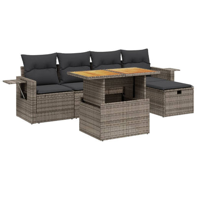 6 Piece Garden Sofa Set with Cushions Grey Poly Rattan Payday Deals