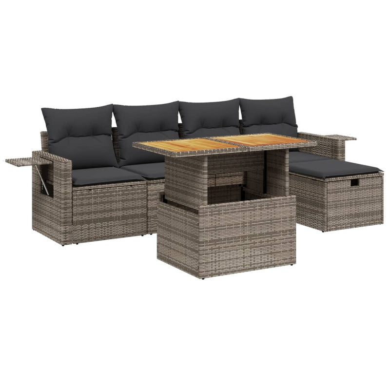 6 Piece Garden Sofa Set with Cushions Grey Poly Rattan Payday Deals