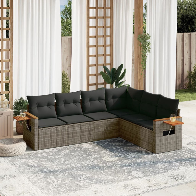 6 Piece Garden Sofa Set with Cushions Grey Poly Rattan Payday Deals