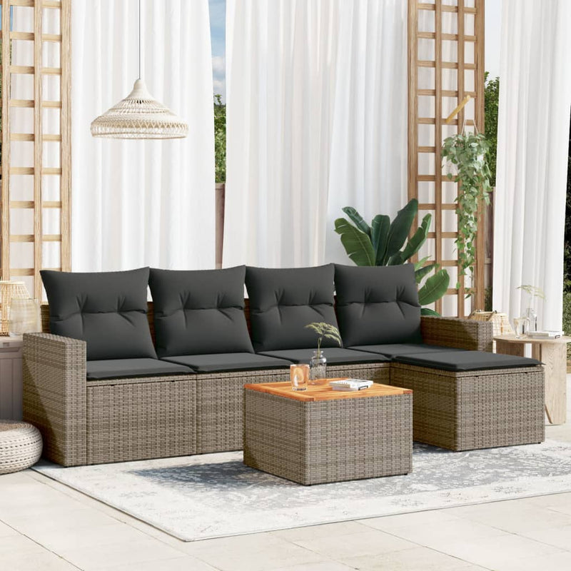 6 Piece Garden Sofa Set with Cushions Grey Poly Rattan Payday Deals