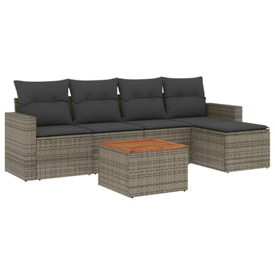 6 Piece Garden Sofa Set with Cushions Grey Poly Rattan Payday Deals