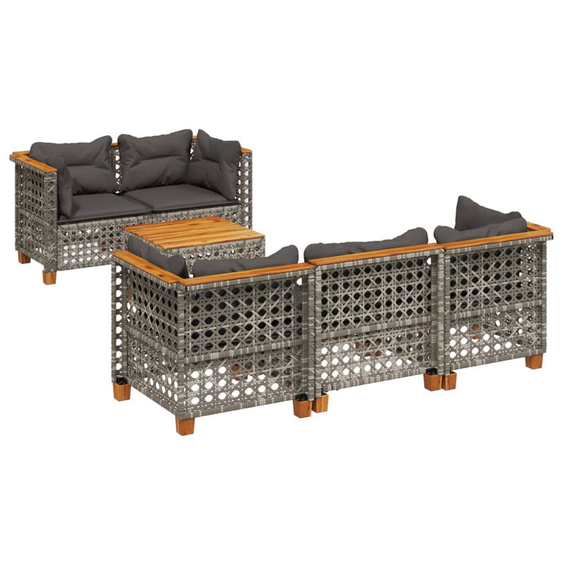 6 Piece Garden Sofa Set with Cushions Grey Poly Rattan Payday Deals