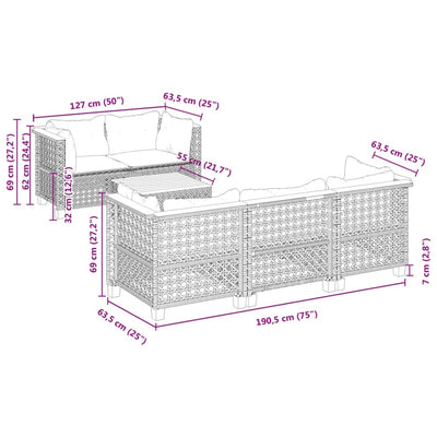 6 Piece Garden Sofa Set with Cushions Grey Poly Rattan Payday Deals