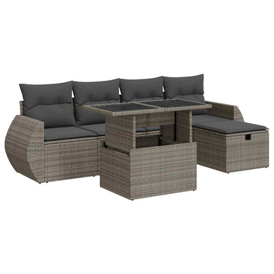 6 Piece Garden Sofa Set with Cushions Grey Poly Rattan Payday Deals