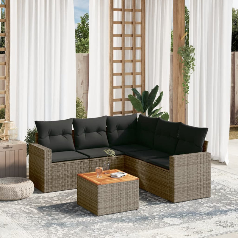 6 Piece Garden Sofa Set with Cushions Grey Poly Rattan Payday Deals