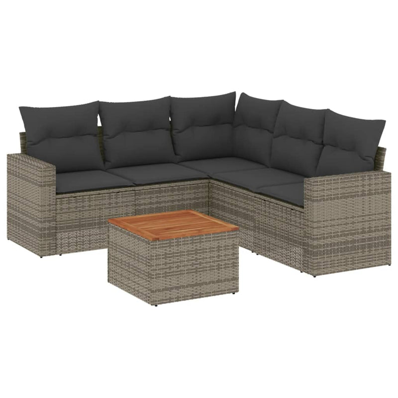 6 Piece Garden Sofa Set with Cushions Grey Poly Rattan Payday Deals