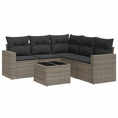 6 Piece Garden Sofa Set with Cushions Grey Poly Rattan Payday Deals