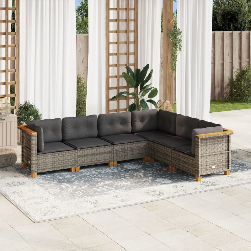 6 Piece Garden Sofa Set with Cushions Grey Poly Rattan Payday Deals