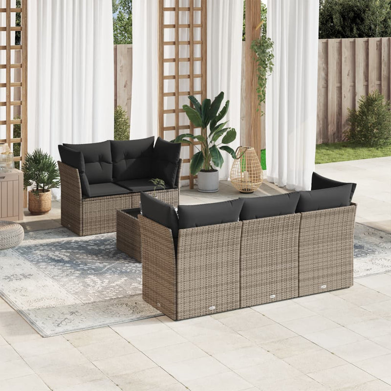 6 Piece Garden Sofa Set with Cushions Grey Poly Rattan Payday Deals