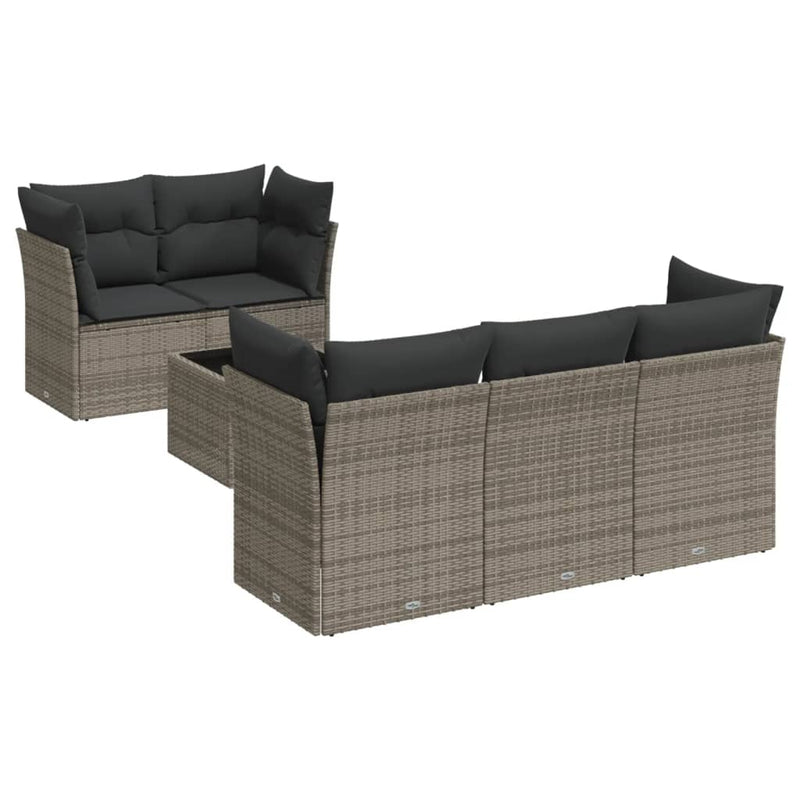 6 Piece Garden Sofa Set with Cushions Grey Poly Rattan Payday Deals