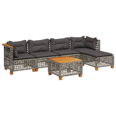 6 Piece Garden Sofa Set with Cushions Grey Poly Rattan Payday Deals