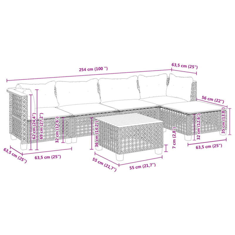 6 Piece Garden Sofa Set with Cushions Grey Poly Rattan Payday Deals