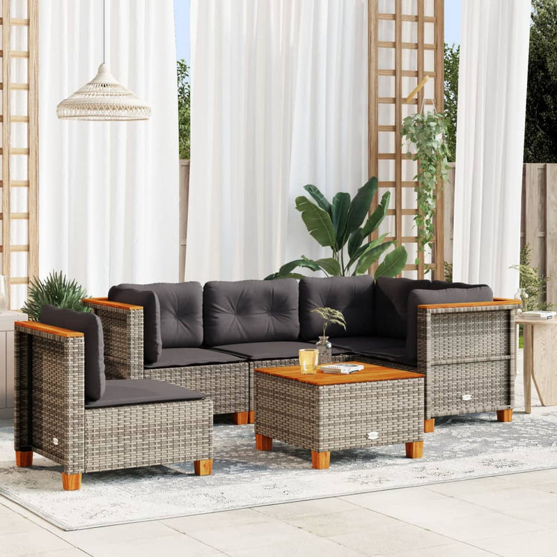 6 Piece Garden Sofa Set with Cushions Grey Poly Rattan Payday Deals