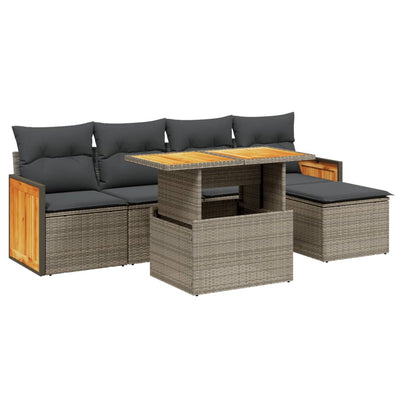 6 Piece Garden Sofa Set with Cushions Grey Poly Rattan Payday Deals