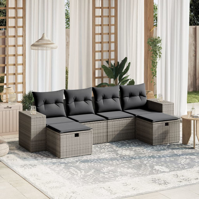 6 Piece Garden Sofa Set with Cushions Grey Poly Rattan Payday Deals