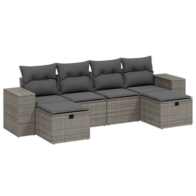 6 Piece Garden Sofa Set with Cushions Grey Poly Rattan Payday Deals