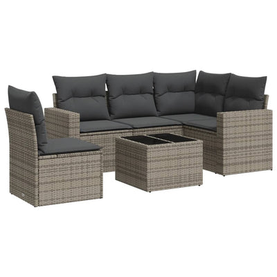 6 Piece Garden Sofa Set with Cushions Grey Poly Rattan Payday Deals