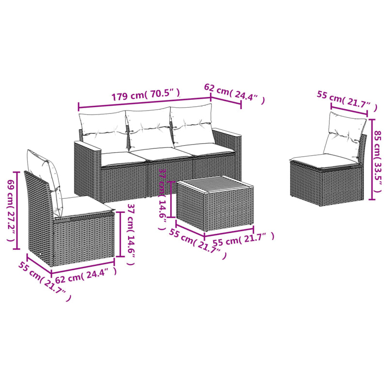 6 Piece Garden Sofa Set with Cushions Grey Poly Rattan Payday Deals