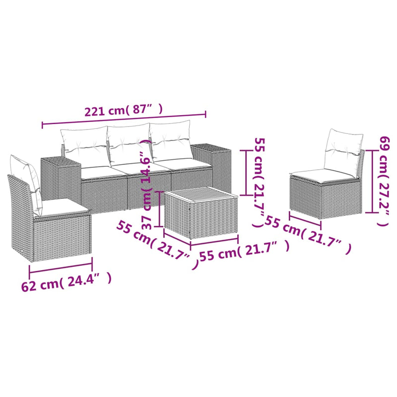 6 Piece Garden Sofa Set with Cushions Grey Poly Rattan Payday Deals