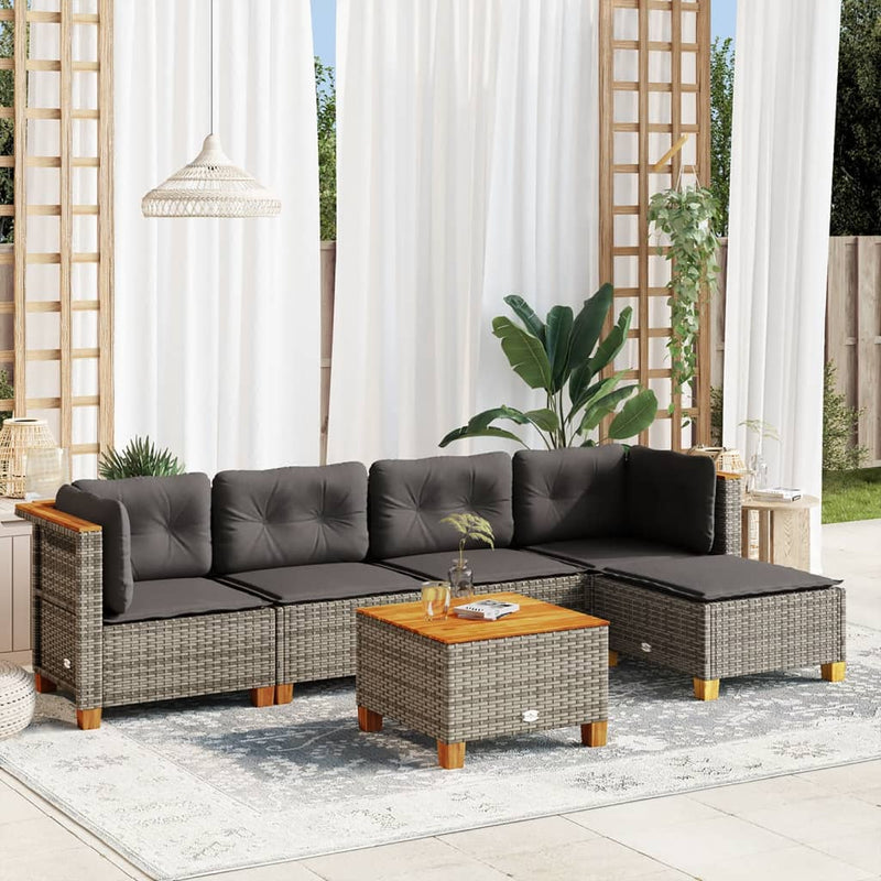 6 Piece Garden Sofa Set with Cushions Grey Poly Rattan Payday Deals
