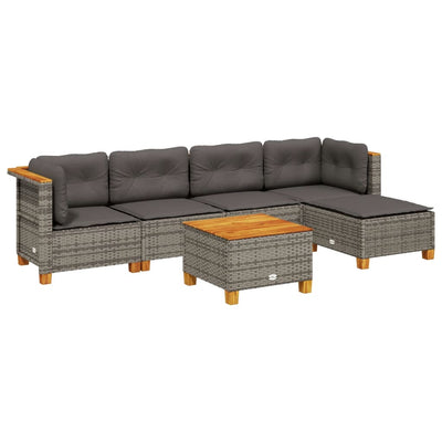 6 Piece Garden Sofa Set with Cushions Grey Poly Rattan Payday Deals