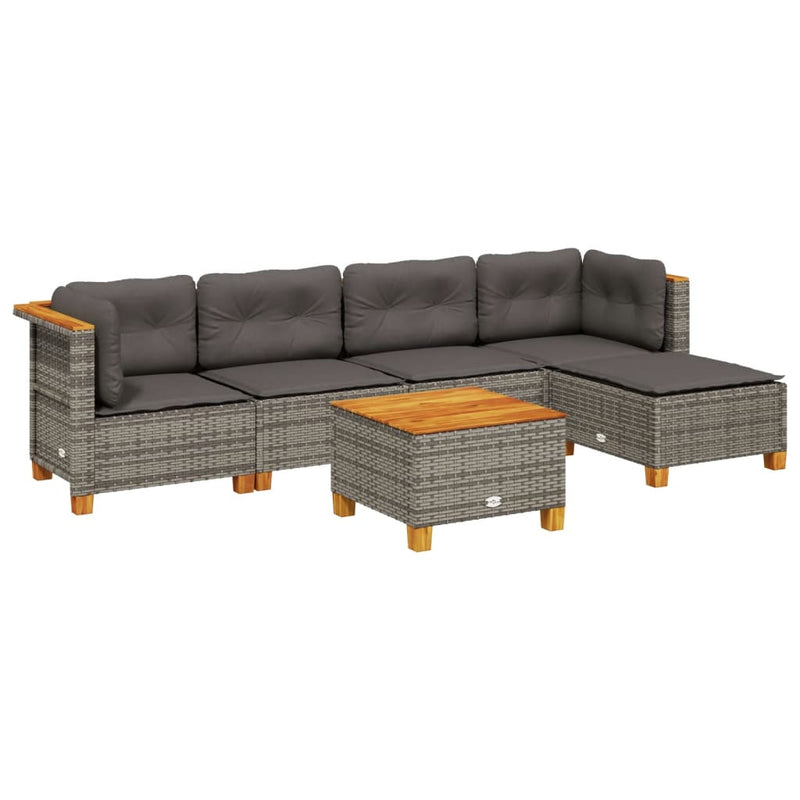 6 Piece Garden Sofa Set with Cushions Grey Poly Rattan Payday Deals