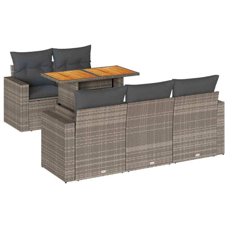 6 Piece Garden Sofa Set with Cushions Grey Poly Rattan Payday Deals