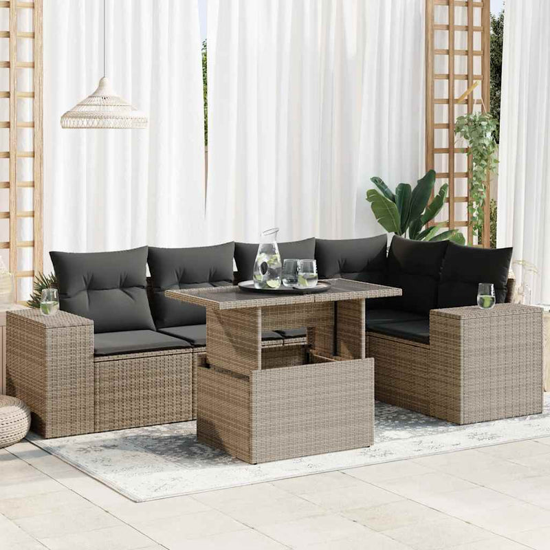 6 Piece Garden Sofa Set with Cushions Grey Poly Rattan Payday Deals