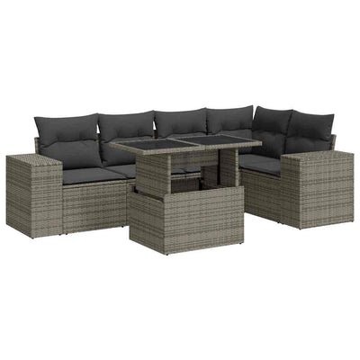6 Piece Garden Sofa Set with Cushions Grey Poly Rattan Payday Deals