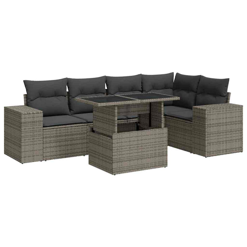 6 Piece Garden Sofa Set with Cushions Grey Poly Rattan Payday Deals