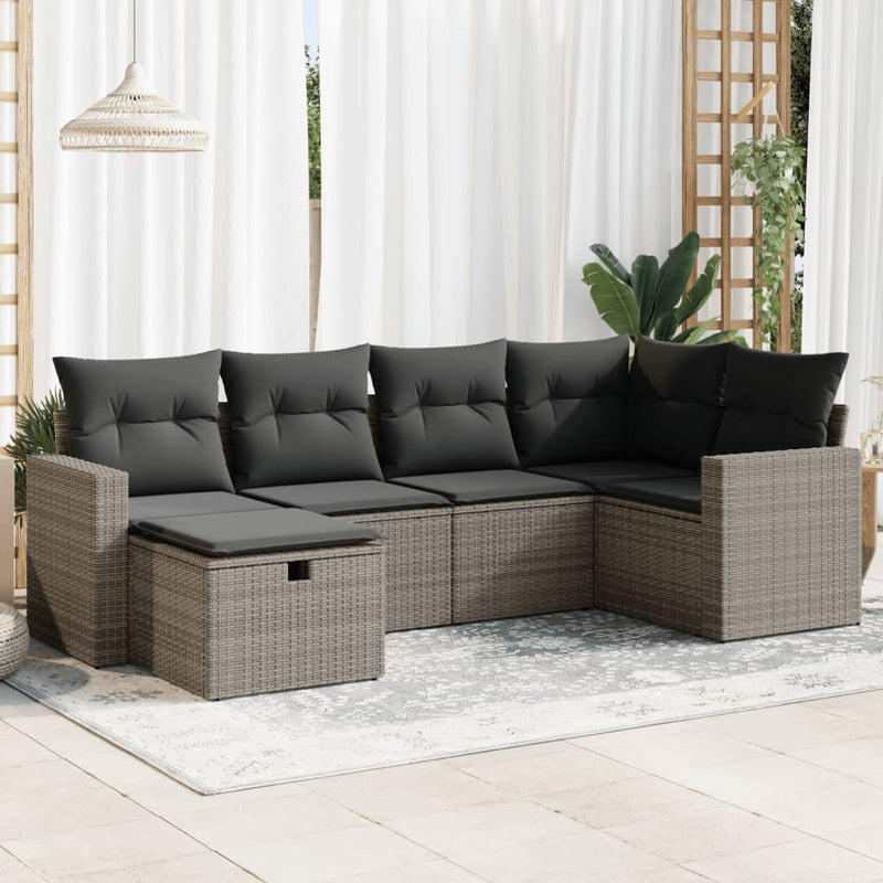 6 Piece Garden Sofa Set with Cushions Grey Poly Rattan Payday Deals