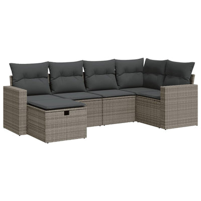 6 Piece Garden Sofa Set with Cushions Grey Poly Rattan Payday Deals