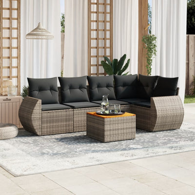 6 Piece Garden Sofa Set with Cushions Grey Poly Rattan