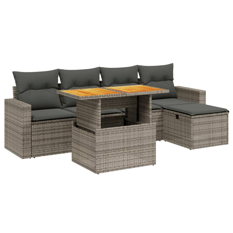 6 Piece Garden Sofa Set with Cushions Grey Poly Rattan Payday Deals