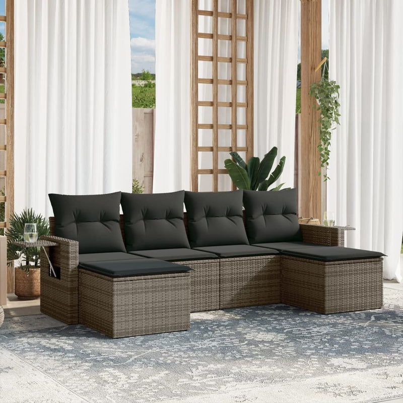 6 Piece Garden Sofa Set with Cushions Grey Poly Rattan Payday Deals